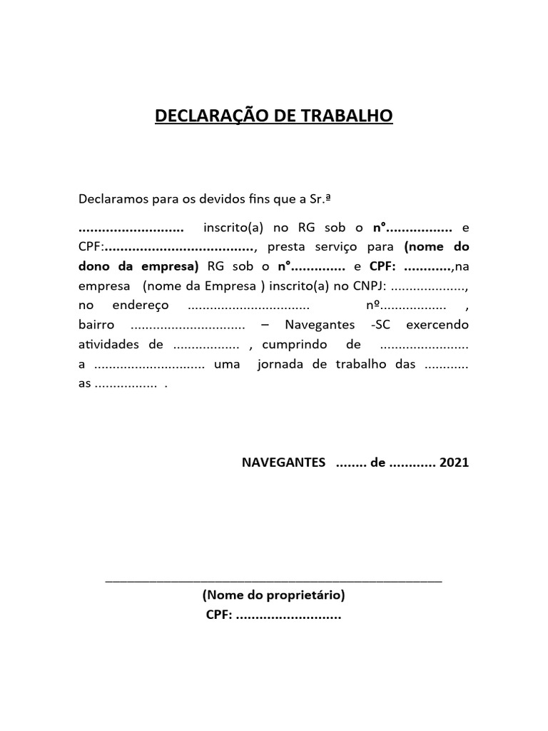 Modelo de Declaração de Trabalho | PDF | Finanças e Administração de ...