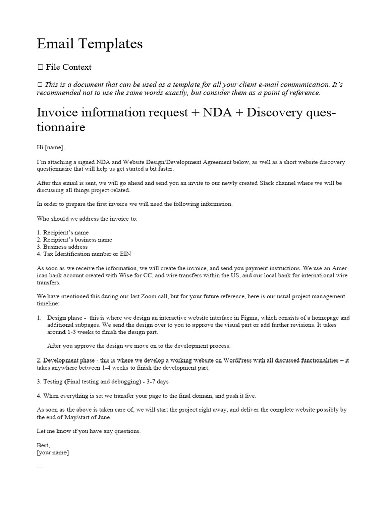 Example Email Templates | Download Free PDF | Invoice | Computing