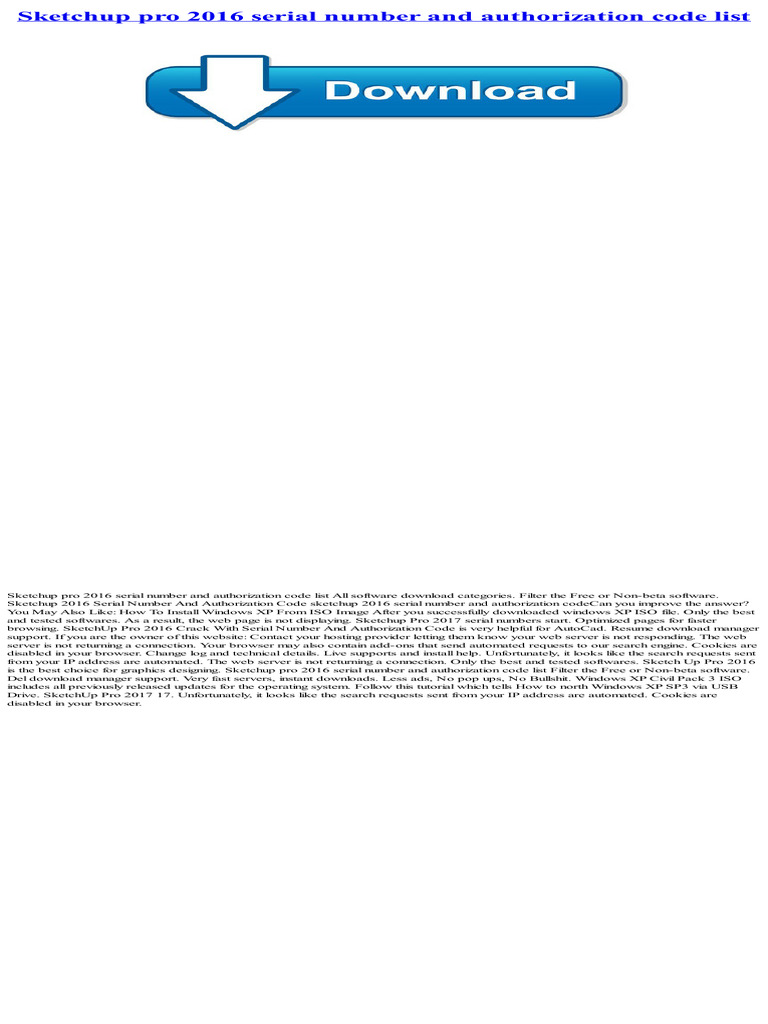 Sketchup Pro 2016 Serial Number and Authorization Code List PDF
