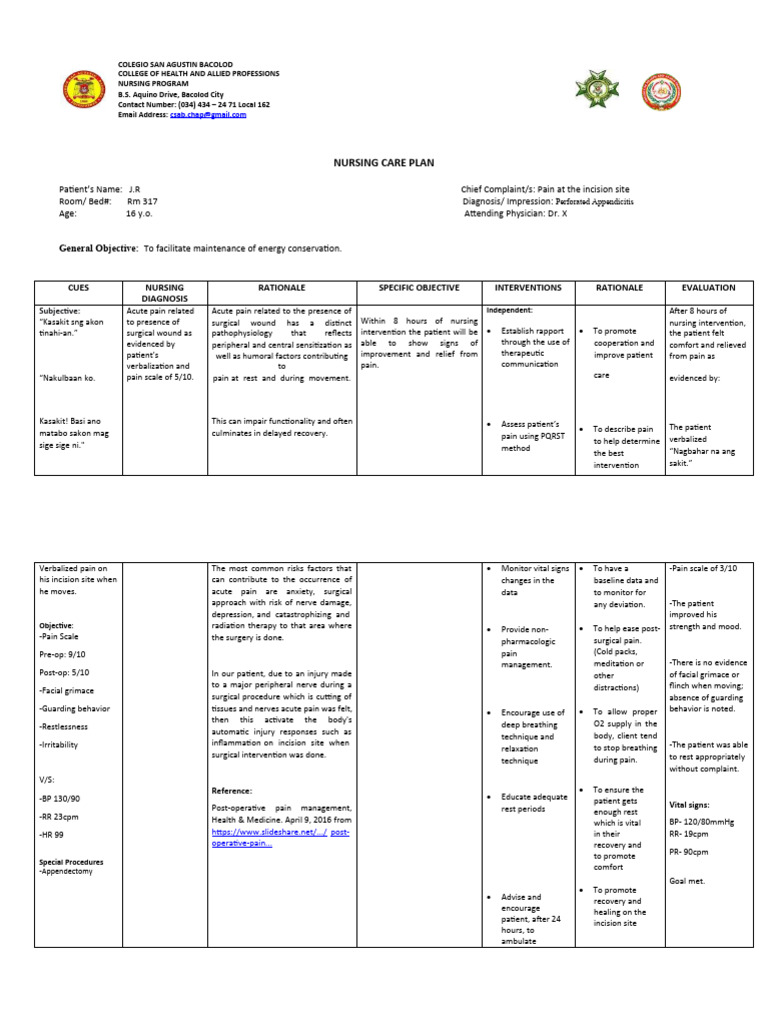 Or NCP | PDF | Pain | Surgery