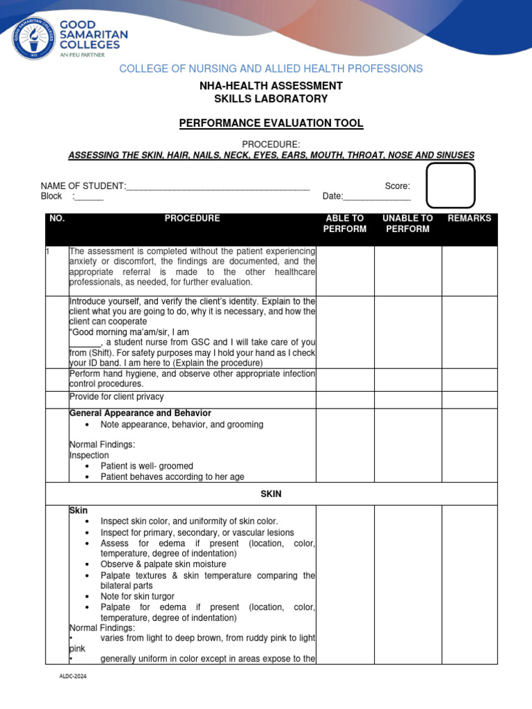 College of Nursing and Allied Health Professions NhaHealth Assessment