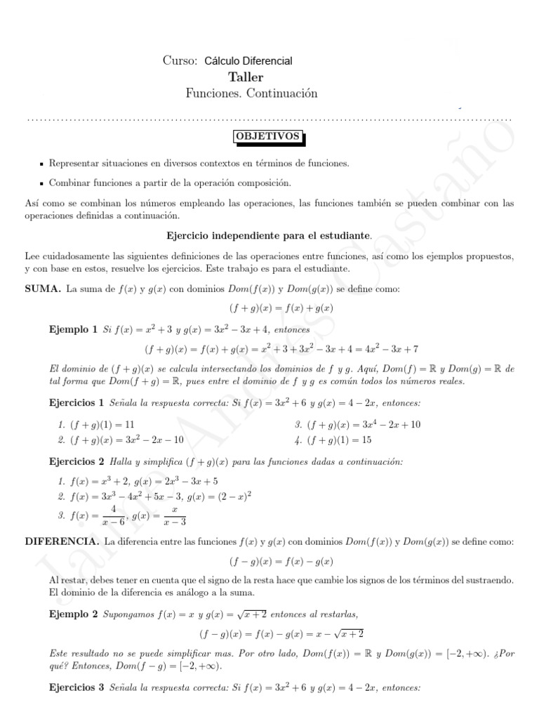 Operaciones y Composición de Funciones | PDF | Función (Matemáticas ...