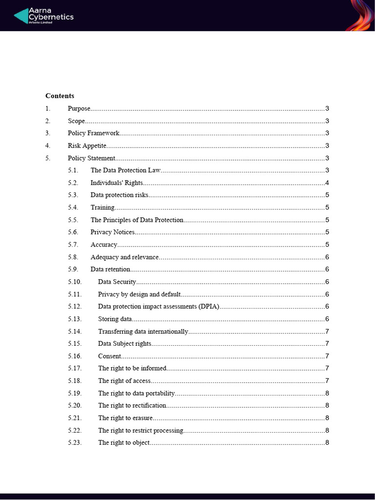 Aarna Cybernetics Data Protection Policy v0.1 | PDF