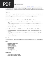 Bank Relationship Manager Resume Sample