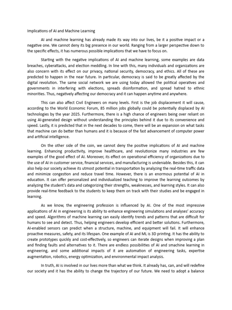 Implications of AI and Machine Learning | PDF | Artificial Intelligence ...