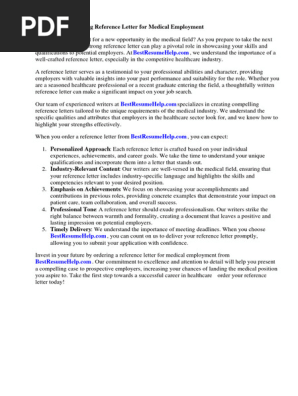 Reference Letter for Medical Employee