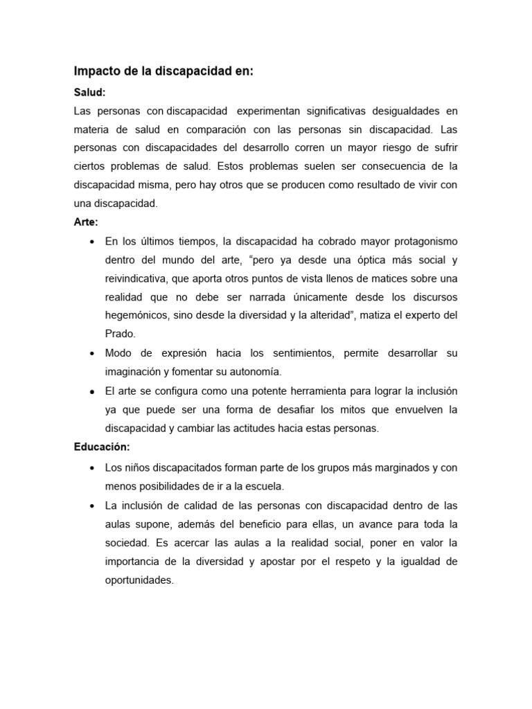Impacto de La Discapacidad | PDF | Invalidez | Inclusión (Educación)