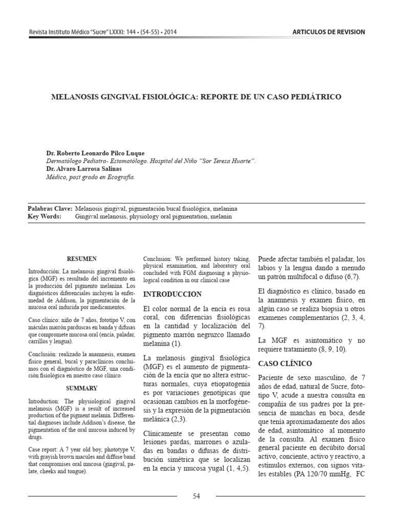 Melanosis gingival fisiologica reporte de un caso pediatrico pdf