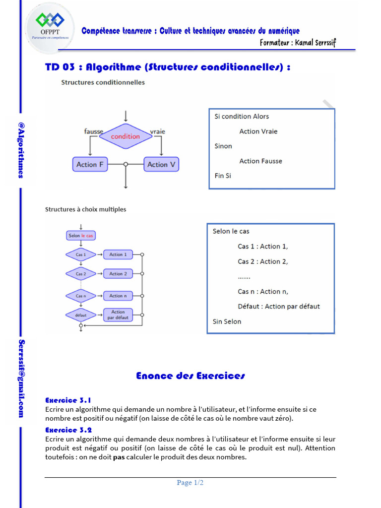 Algorithmes : Structures conditionnelles | PDF | Écriture ...