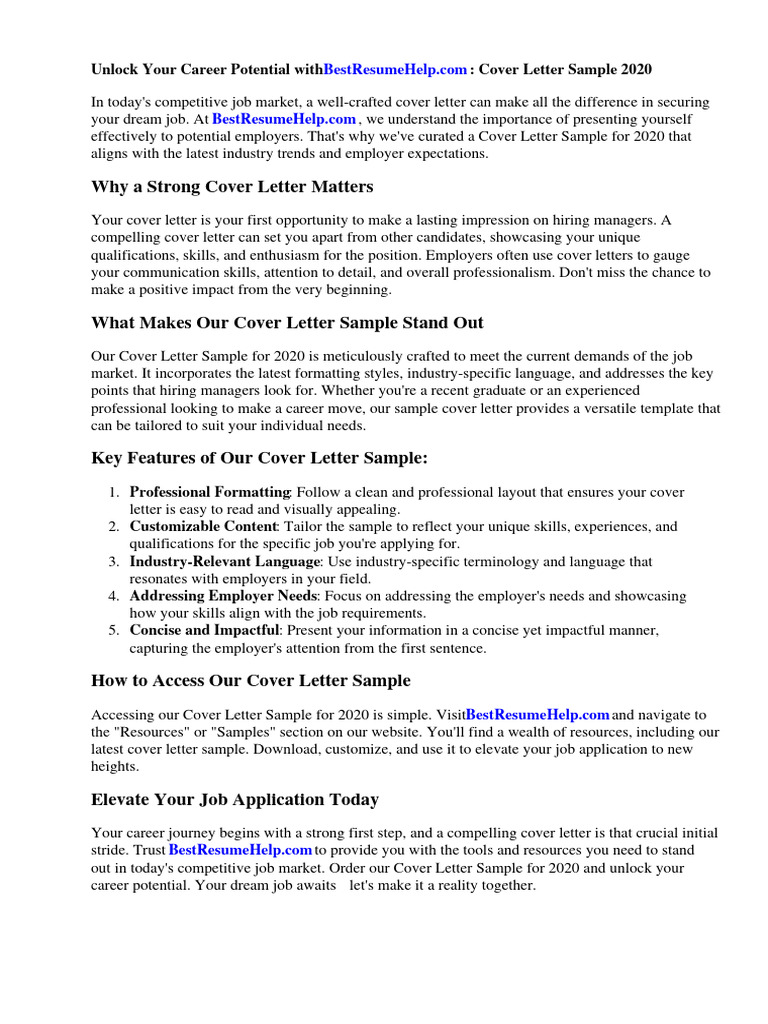 Cover Letter Sample 2020 PDF Résumé Employment