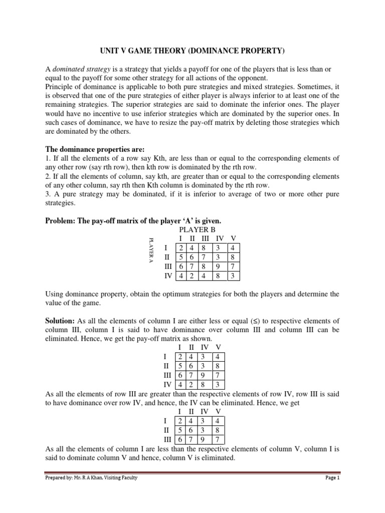 Unit V Game Theory (Dominance Property) Download Free PDF Applied Mathematics Game Theory