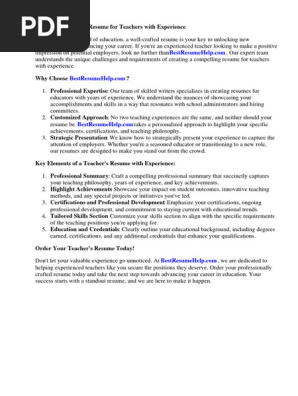 Resume for Teachers Experience
