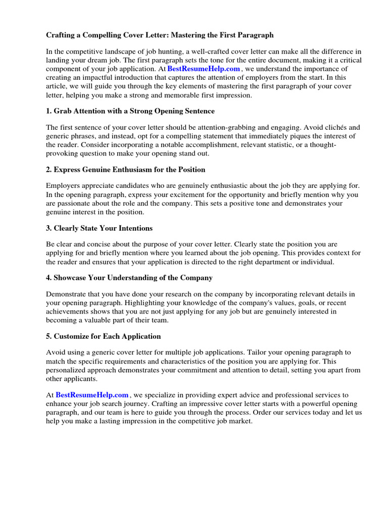 Cover Letter First Paragraph | PDF | Recruitment | Résumé