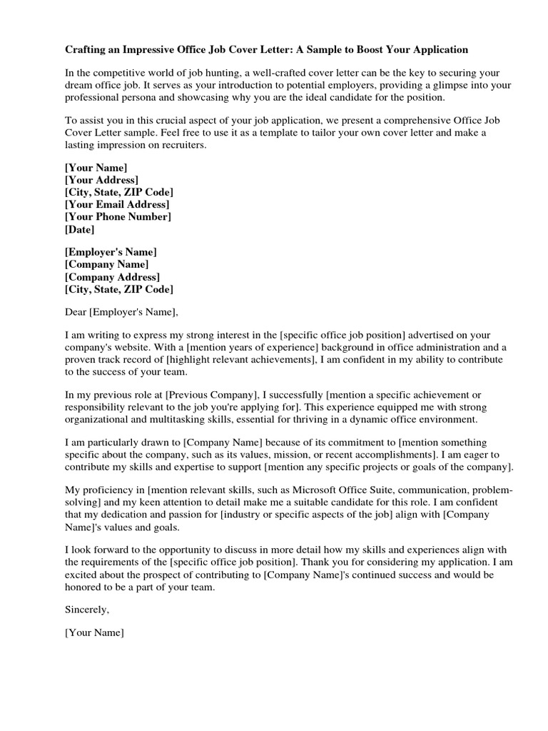 Office Job Cover Letter Sample | PDF | Résumé | Recruitment