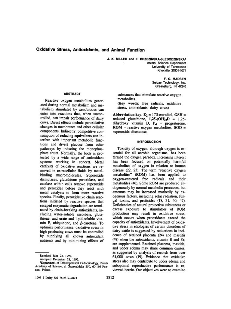 Oxidative stress antioxidants and animal function miller 1993 pdf