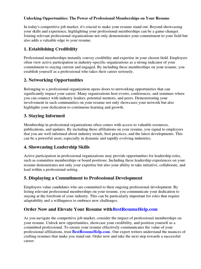 Professional Memberships On Resume - 1717460004