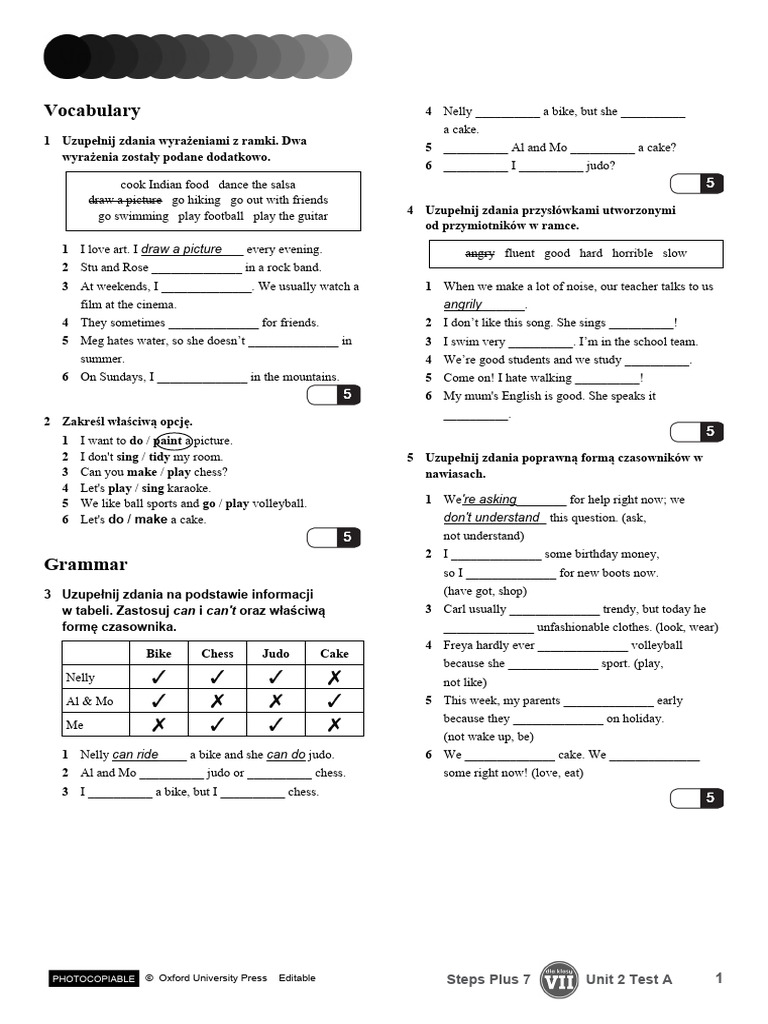 Steps Plus 7 Unit 2 Test A | PDF