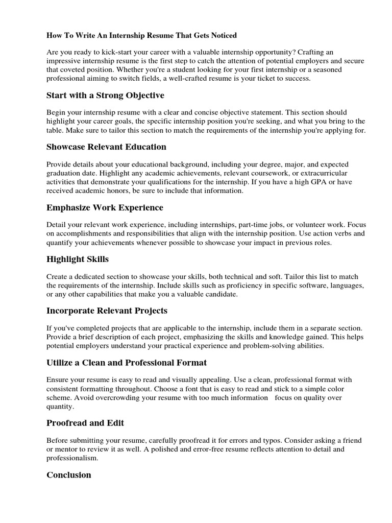 Internship Resume Writing Guide | PDF | Résumé | Internship