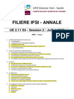 Filière Ifsi - Annale: UE 2.11 S3 - Session 2: Juillet 2022