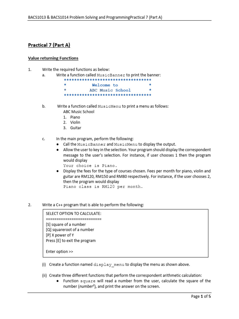 Practical 7 (Part A) - User-Defined Function I | PDF | Area | Function ...
