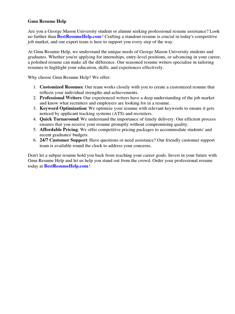 Gmu Resume Help PDF Résumé Recruitment