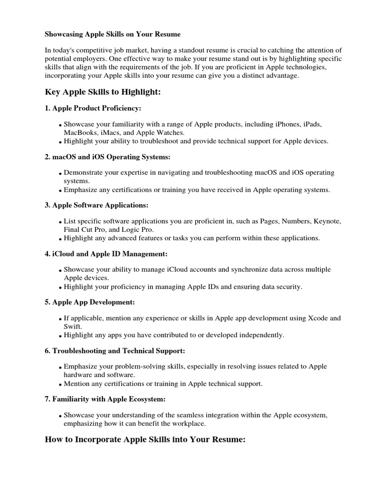 Highlighting Apple Skills on Resumes | PDF | Apple Inc. | Ios