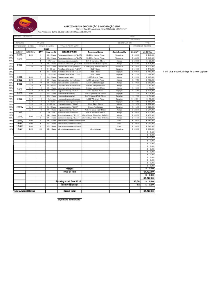 Invoice for Tropical Fish Shipment | PDF | Fish | Fishkeeping