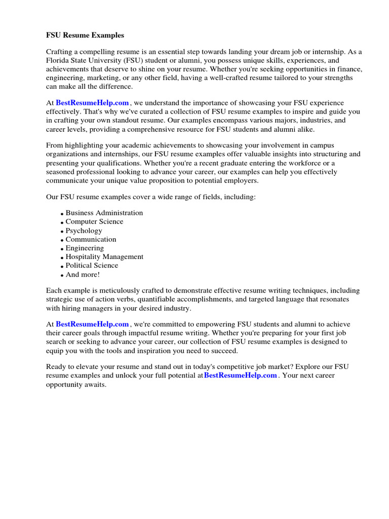 Fsu Resume Examples PDF Résumé