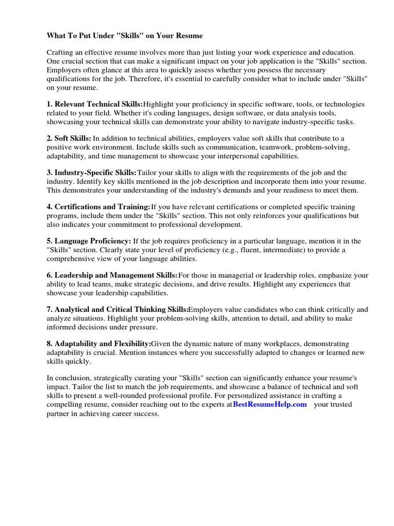 WHAT TO PUT UNDER SPECIAL SKILLS ON A RESUME visual data 2