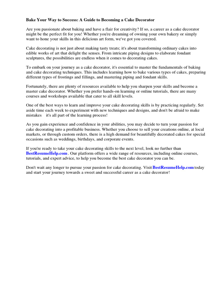 Cake Decorator Cover Letter Download Free PDF Cakes