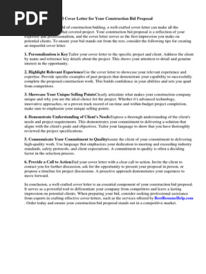 Cover Letter for Construction Bid Proposal