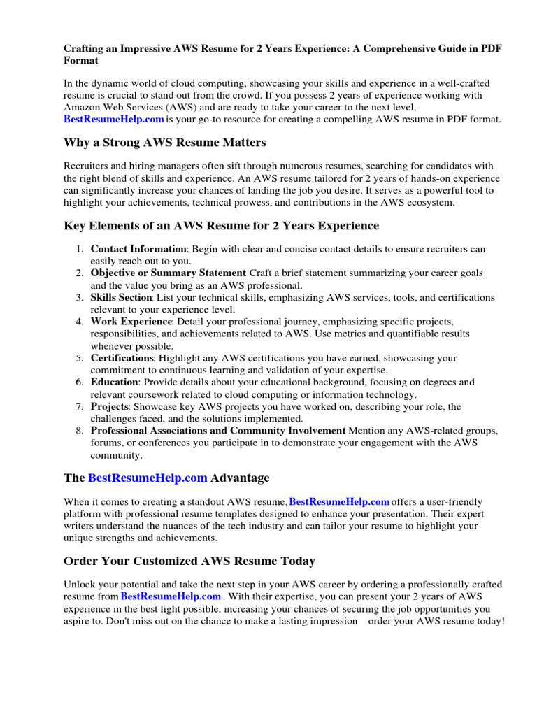 Aws Resume For 2 Years Experience Pdf Pdf Amazon Web Services