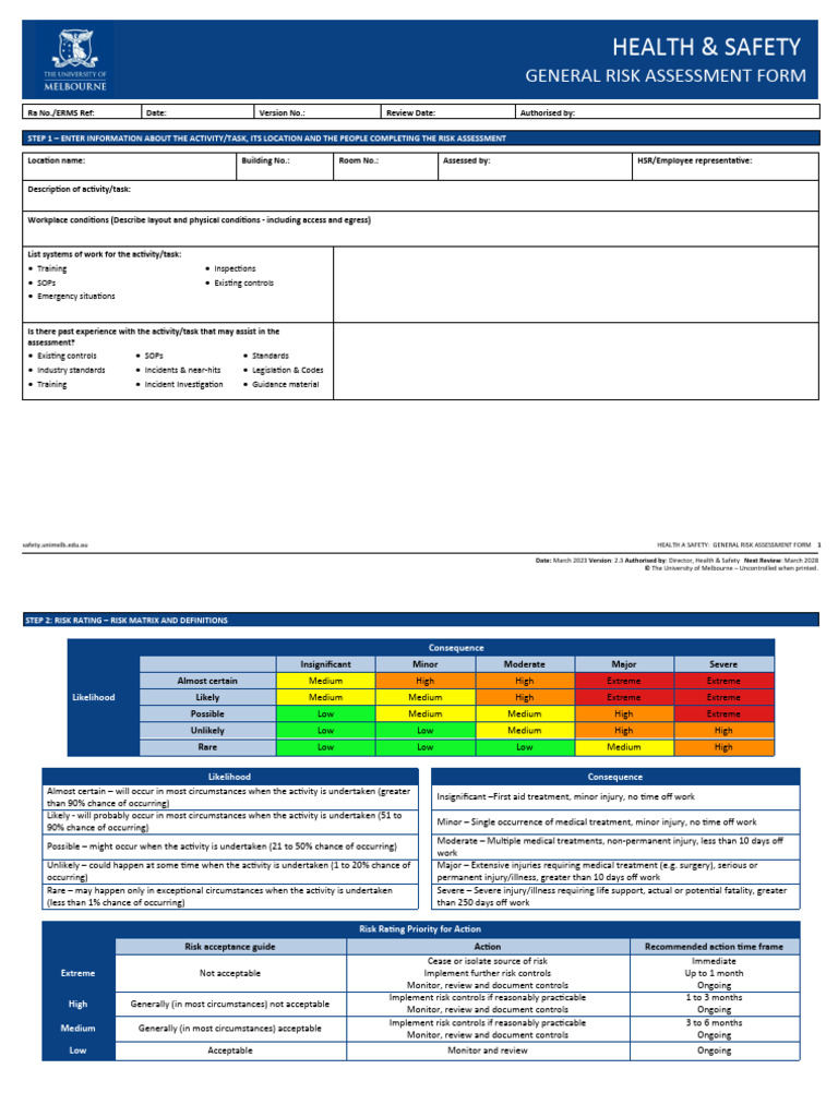 General Risk Assessment Form | PDF | Risk | Hazards