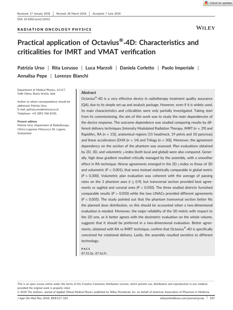 J Applied Clin Med Phys - 2018 - Urso - Practical Application of ...