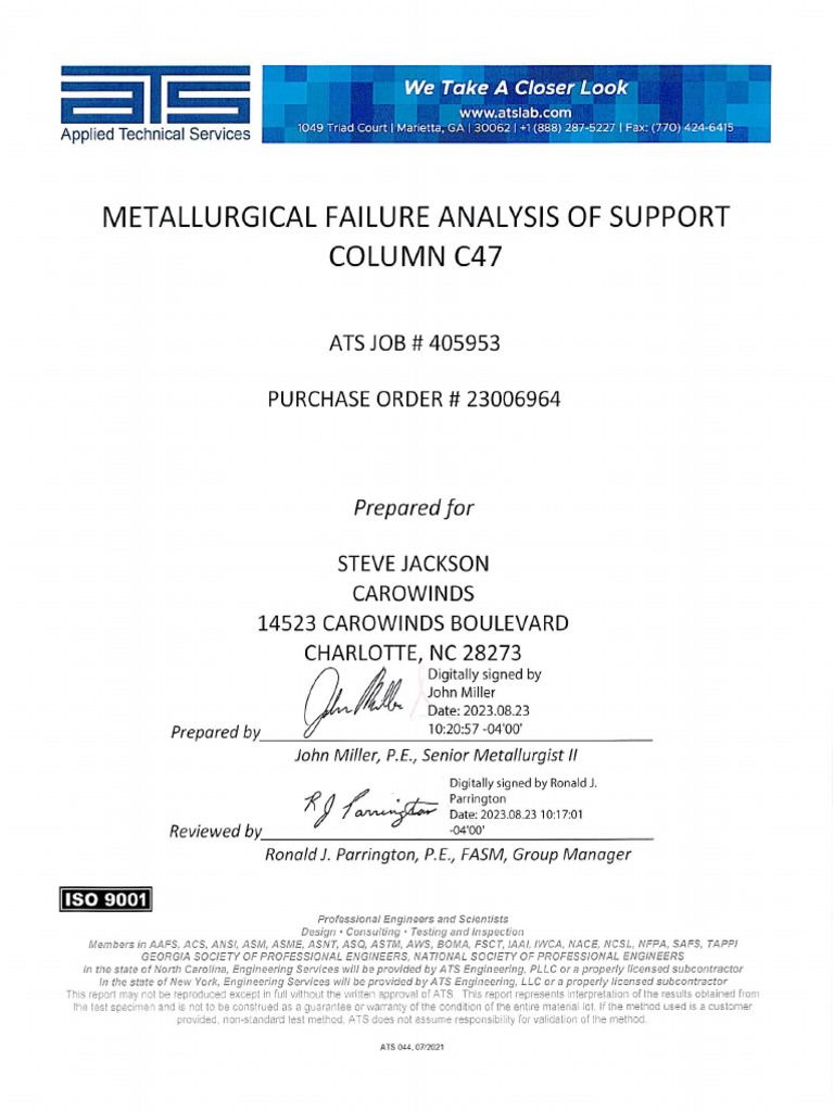 ATS Metallurgical Failure Analysis Carowinds Fury 325 | PDF