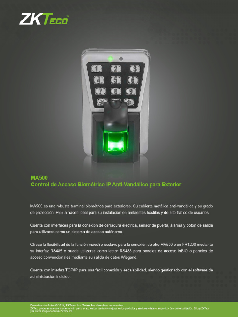 MA500: Terminal Biométrica IP65 | PDF | Protocolo de Control de ...