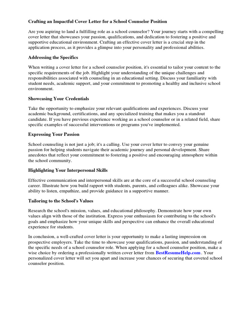 School Counselor Cover Letter Guide | PDF | School Counselor | Résumé, image size:768x1024