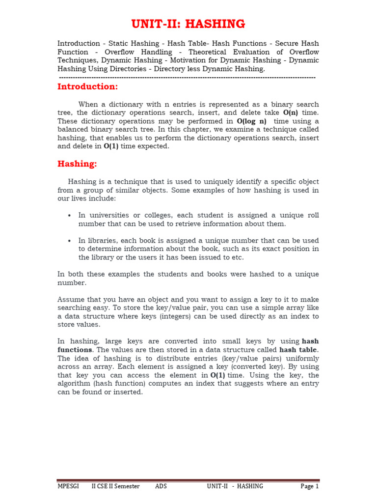 Unit - 2 - Hashing | PDF | Database Index | Software Engineering