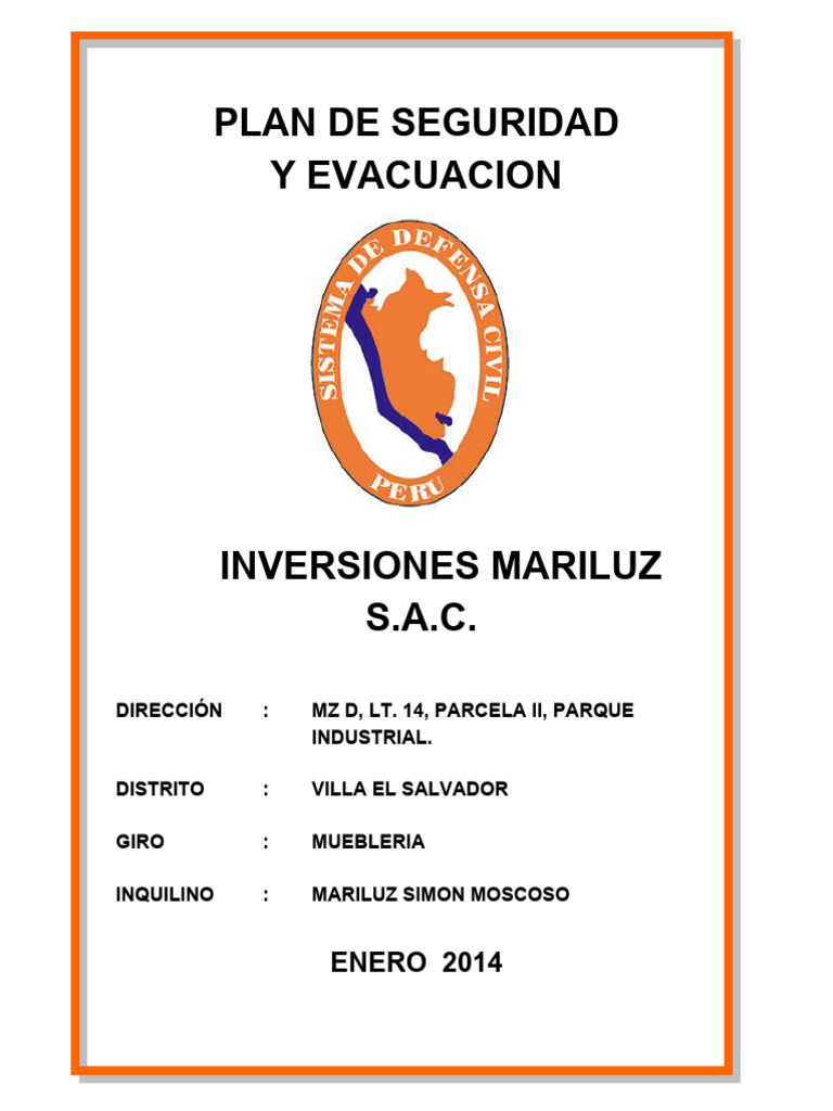 Plan de Seguridad y Evacuación Mariluz | PDF | Defensa Civil | Primeros ...