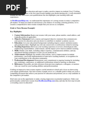 Tutor Resume Example