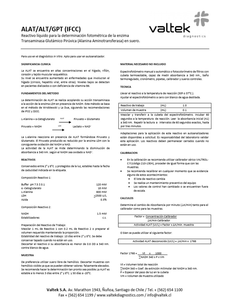 Determinación de ALAT en Suero | PDF | Transaminasa | Química