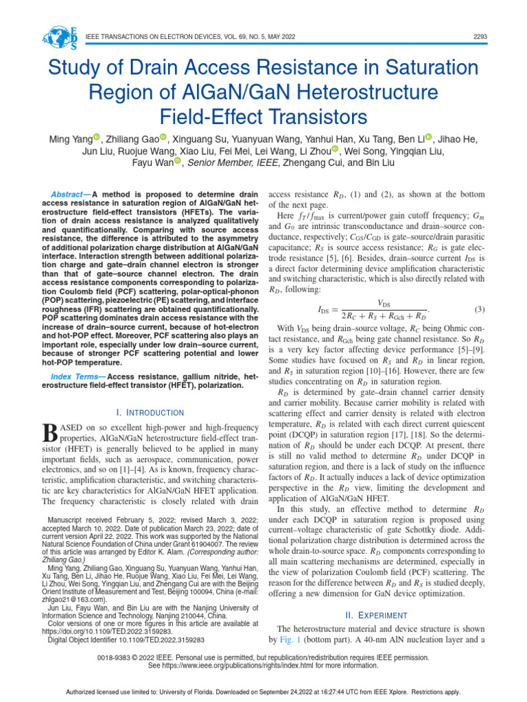 Study of Drain Access Resistance in Saturation Region of AlGaN GaN ...
