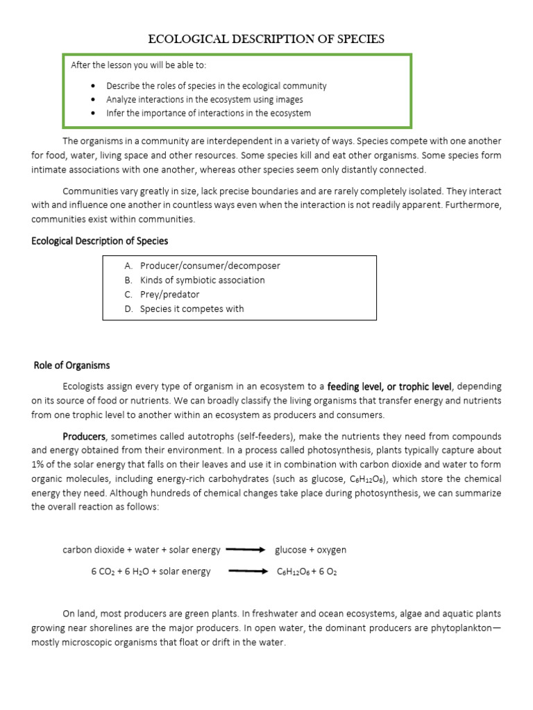 Ecological Description of Species | Download Free PDF | Parasitism