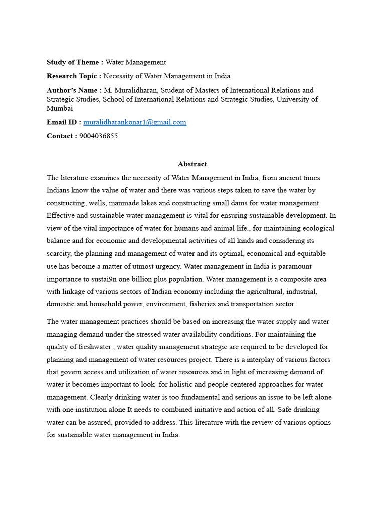 Water Management Necessity in India | PDF | Water Resources | Water