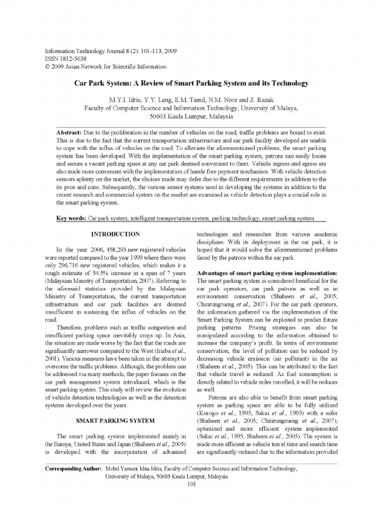 Car Park System A Review of Smart Parkin | PDF
