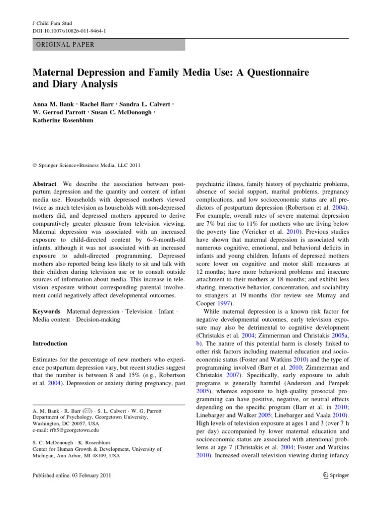 Maternal Depression and Infant Media Use | PDF | Child Development ...