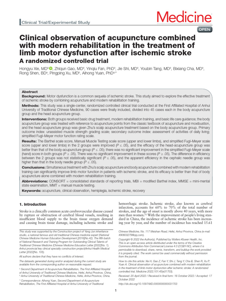 Clinical Observation of Acupuncture Combined With.46 | PDF | Stroke ...