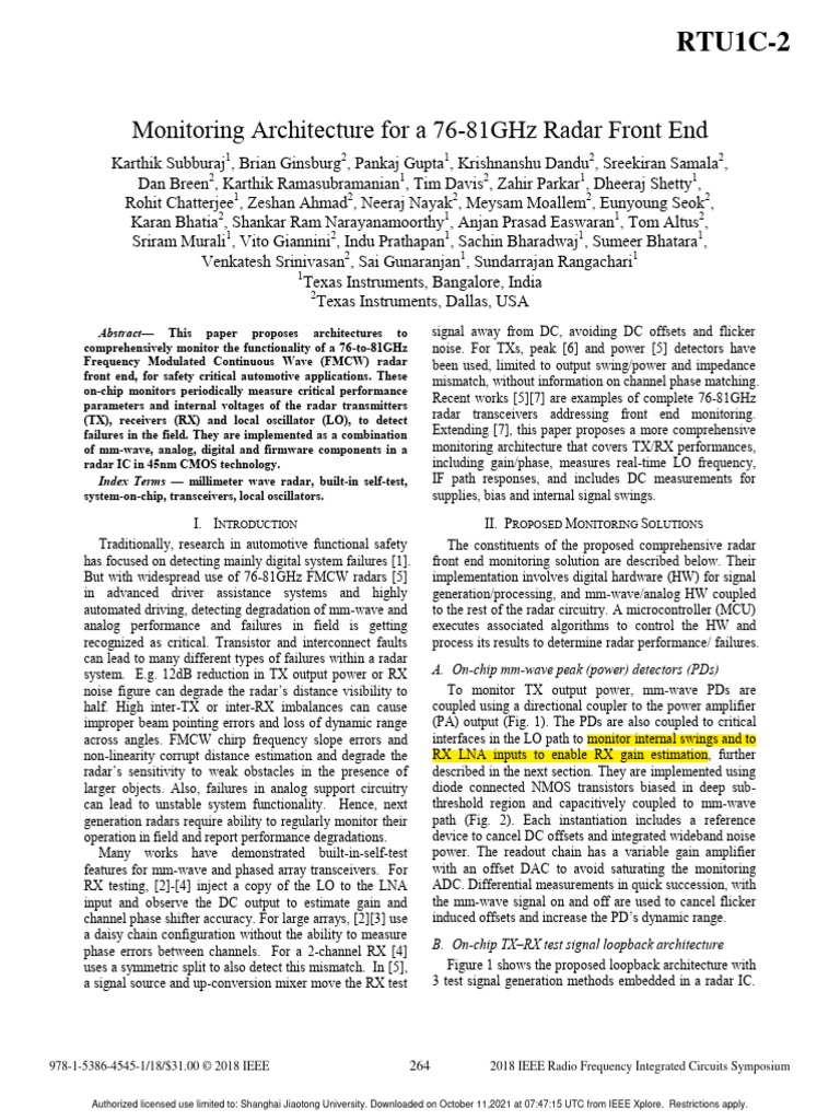 Subburaj+Et+Al 2018 Monitoring+Architecture+for+a+76-81GHz+Radar+Front ...