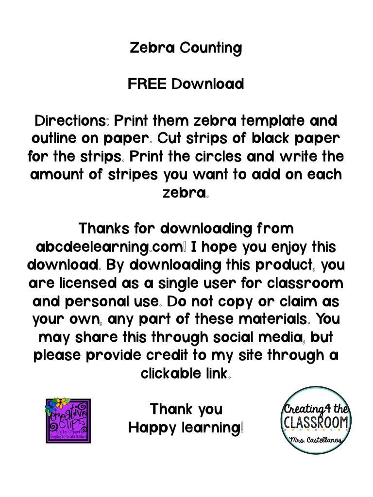 Zebra Counting Activity Template | PDF