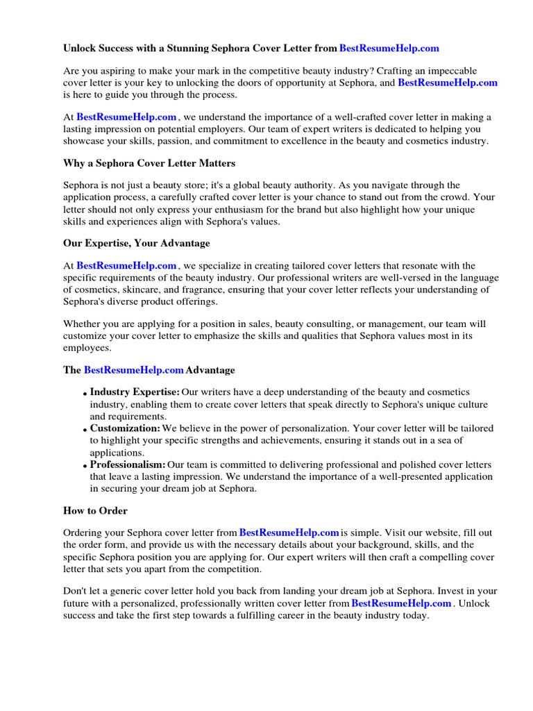 Sephora Cover Letter PDF